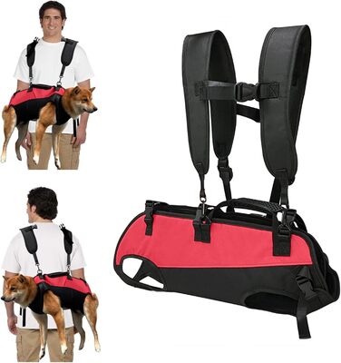 PETCUTE Рюкзак-переноска для собак, жилет-рюкзак для великих собак, повний жилет з ручкою, регульований рюкзак для собак з артритом, старих собак, з проблемами суглобів, чорний+червоний, 7.5-15 кг