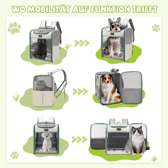 Рюкзак для котів великих порід ALLSOPETS, складаний рюкзак для собак та котів, дихаюча переноска для подорожей, прогулянок та походів (димно-зелений)