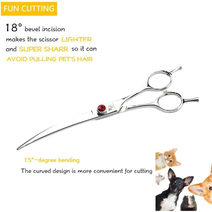 Професійна вигнута ножиця для грумінгу собак 9.0 дюймів - ножиці для собак та котів з ергономічною ручкою, з нержавіючої сталі 440C