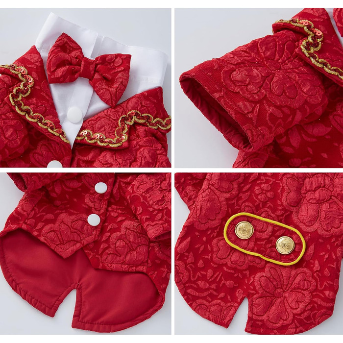 Елегантний костюм для собак - смокінг для маленьких та середніх собак, коричневий, з краваткою, для вечірок, свят, днів народжень, розмір L (довжина спини 34 см)