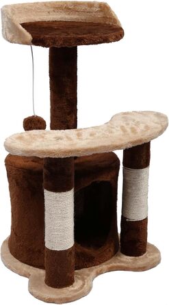 Дряпальня для котів Wiltec 67 см, чорно-біла з сизалю, платформа, будиночок та іграшковий м'яч, крізь котячий комплекс