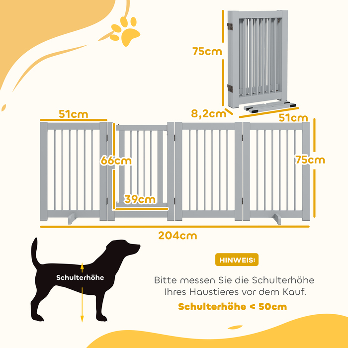 PawHut Barrier Dog 4 частини, Ворота для собаки з дверима, Ворота для собак складні, дерево, світло-сірий