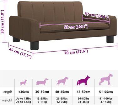 Крісло-ліжко для собак, м'яке ліжко для тварин, лежанка для маленьких собак та котів, коричневе, 70 x 45 x 30 см