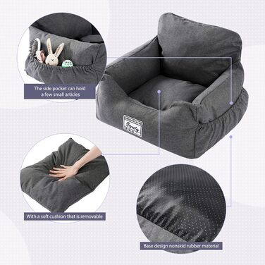 Автокрісло для собак Petpela з безпечним ременем, м'яке, водонепроникне, антиковзаюче - для малих та середніх собак (сірий)