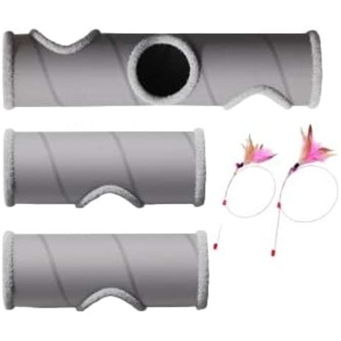 Туннель для котів Odoland з льону, складаний, з м'ячиком. Іграшка для котів, цуценят та дрібних тварин. Сірий колір