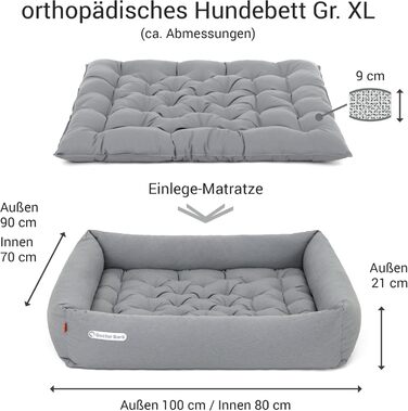 Ортопедичне ліжко для собак Doctor Bark - великі породи, XL (100x90 см), світло-сіре, знімний чохол, миється до 95°C