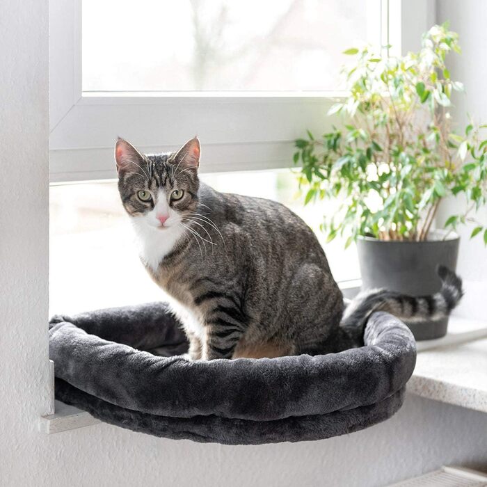 Лежак для котів на підвіконня CanadianCat Company LOVESEAT, підвісний, м'яка оббивка, 55x47x7 см, антрацит