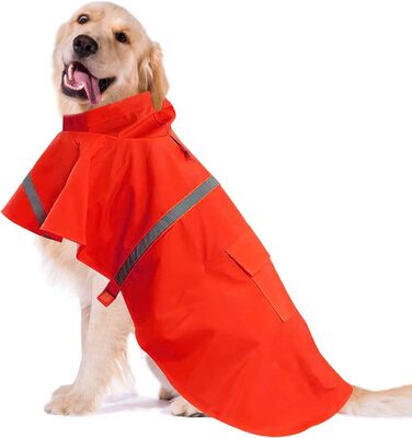 Дощовик для собак, дощовий плащ для собак з капюшоном, підходить для шлейки, легкий та світловідбиваючий дощовик для собак середніх та великих порід (Червоний, S)