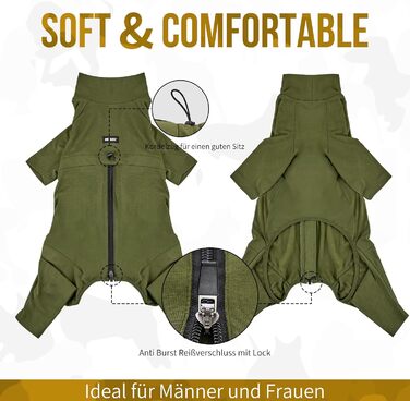 Комбінезон для собак OneTigris FUZZBUD, зелений, L: теплий, еластичний, для собак середніх та великих порід, захист від випадання шерсті, алергії, витікання, ран