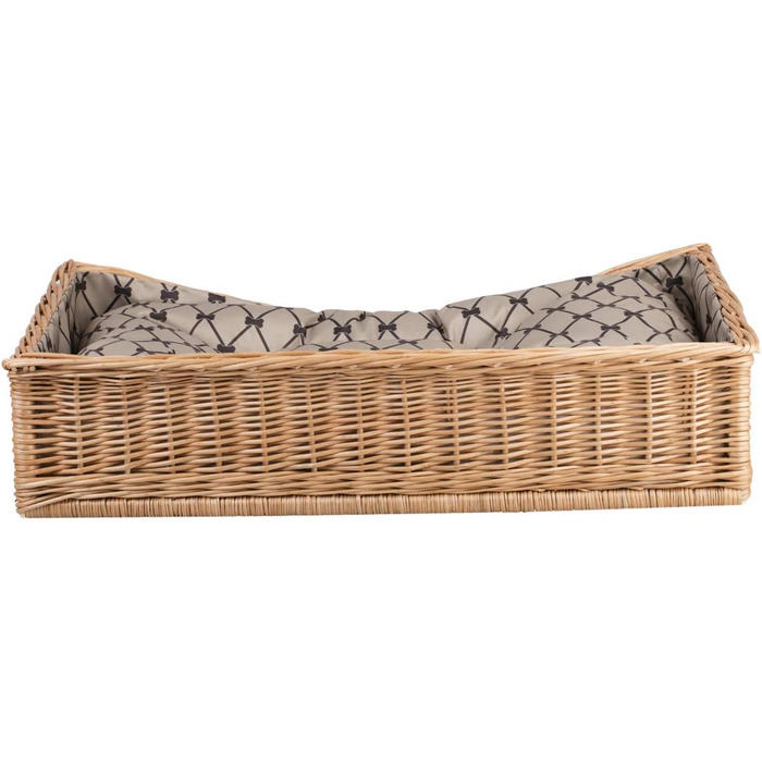 Корзина для собак та котів з плетеної лози, лежанка, 80x50 см, з подушкою (Бежевий)