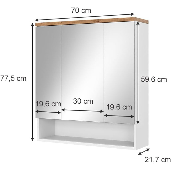 Дзеркальна шафа Vicco Eden для ванної, 40x84 см, колір дуб артизан/білий