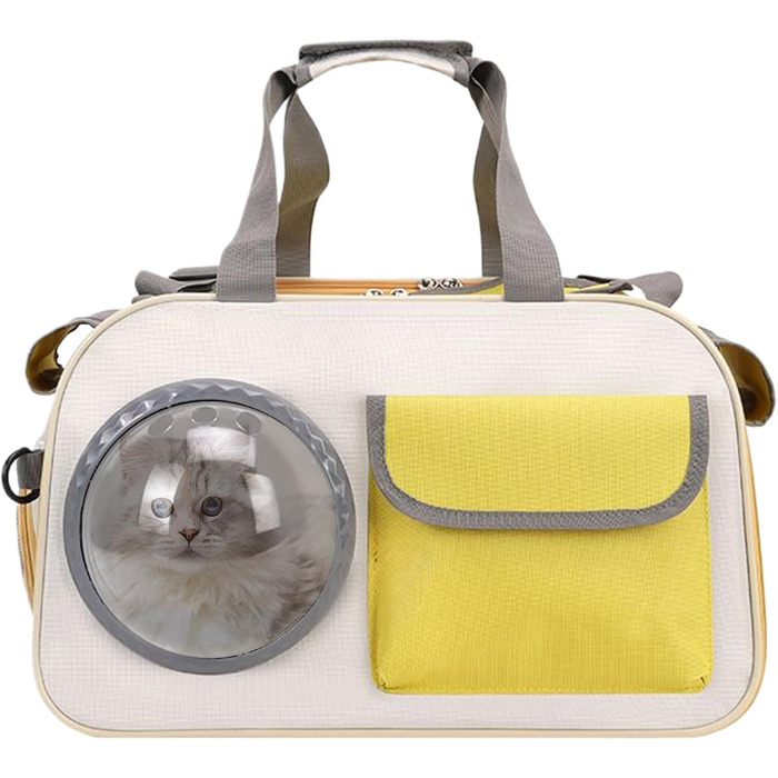 Транспортна сумка для кота Transportbox Katze, складана переноска для кошенят з вікном-пузирем | Дихаюча сумка на плечі для собак, переноска для кота в літак, на вулицю, кемпінг, мотоцикл, автомобіль, жовта