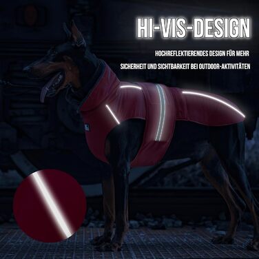 OneTigris STORMWALL Водонепроникний дощовик для собак з регульованою довжиною спини, флісовою підкладкою, світловідбиваючими елементами та коміром з хутра для прогулянок на природі, середніх та великих собак, L (XL:39-64кг, червоний)