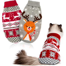Пуловери для котів та собак HYLYUN (2 шт.) з новорічним дизайном: сніжинки, олень. Теплі зимові костюми для маленьких котів та собак
