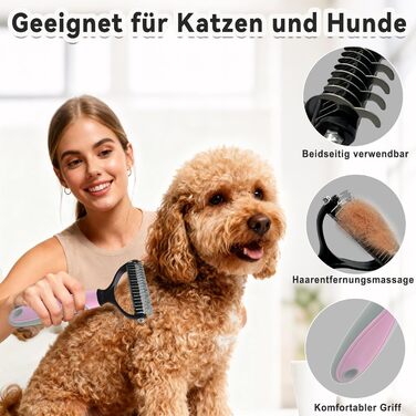 Набір з 3 шт. щіток для собак та котів: рукавичка для видалення шерсті, гребінець для підшерстя. Підходить для довгошерстих та короткошерстих тварин. Рожевий колір