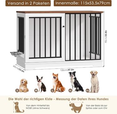 Клітка для собак FirFurd 120см: металева та дерев'яна, XXL, для дому, 120 x 90 x 60 см, коричнево-біла