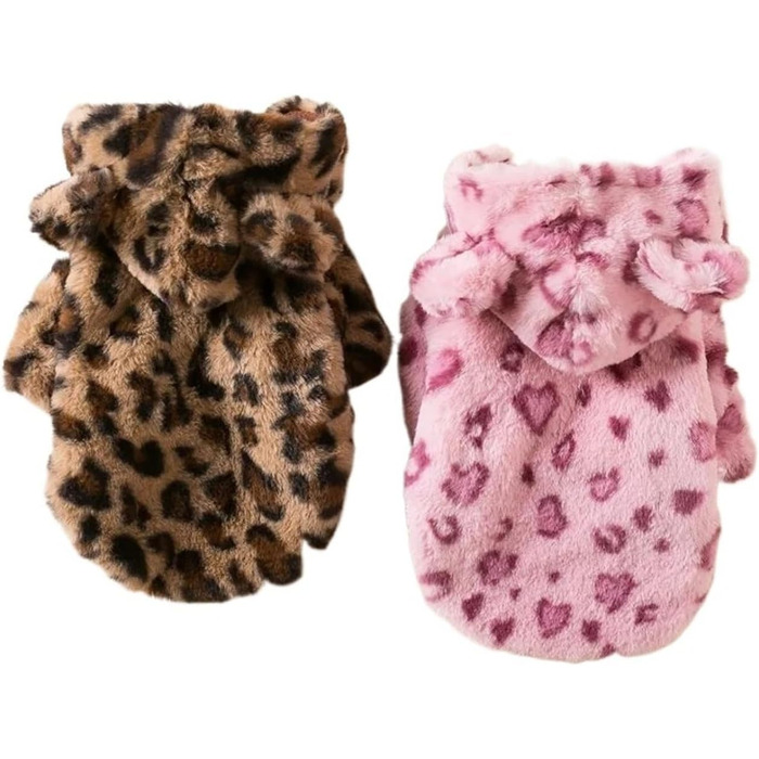 Теплий зимовий халат для собак та котів з капюшоном у леопардовому принті, метод Bucket Teddy, для маленьких та середніх порід (Рожевий, M)