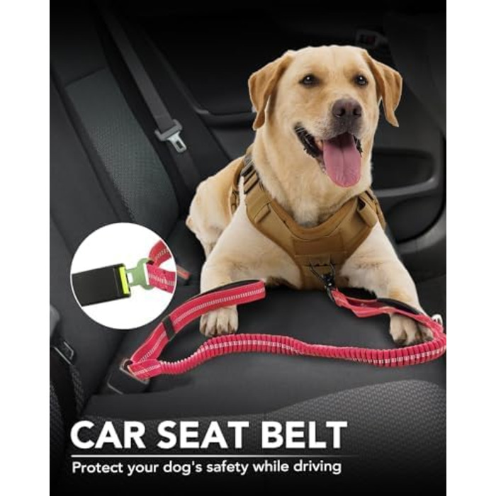 Тактична повідок для собак Joytale, еластична (bungee) повідок з 2 м'якими ручками, кріплення для автомобіля, повідок без ривка для середніх, великих та дуже великих собак (1.2м-1.8м, світорожевий)