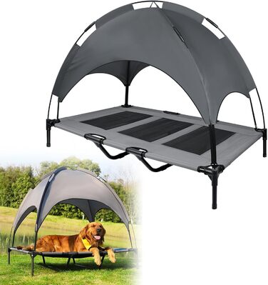Підвищене ліжко для собак UISEBER 92x76x92 см, Outdoor, з дахом, до 50 кг, вологостійке, сіре+чорне (XL)
