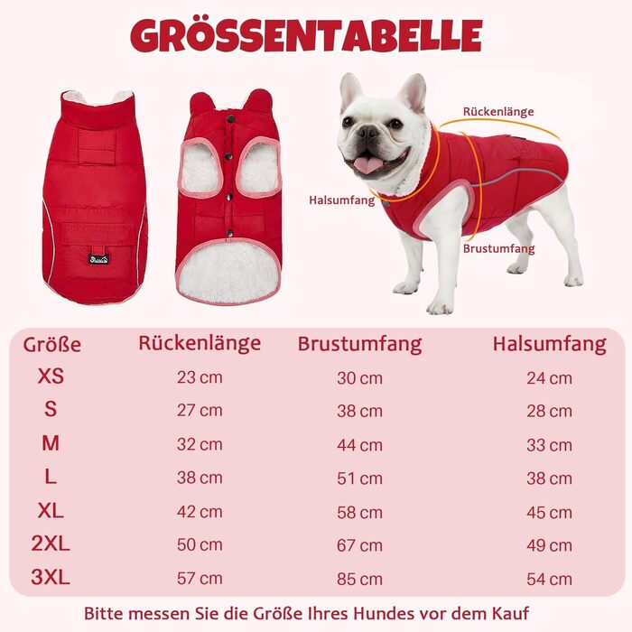 Зимовий теплий пуховик для собак - пуховик від снігу з відбиваючими смугами та кишенями, водовідштовхуючий, для маленьких та середніх собак (Червоний, M)