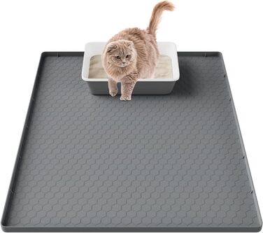 Килимок під лоток для котів 80x56 см, силіконовий, водонепроникний, легко миється, неслизький - сірий