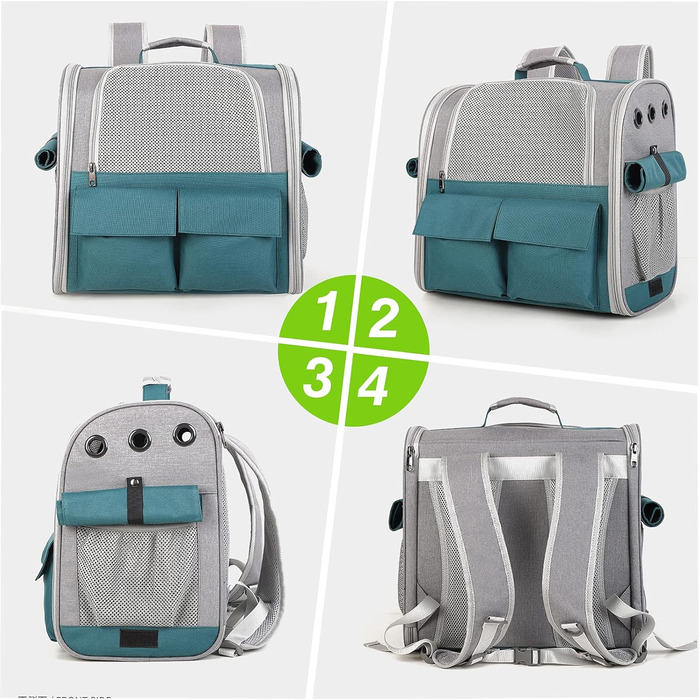 Рюкзак для тварин PETCUTE: переноска для собак та котів, знімний килимок, безпечний ремінь, зелений