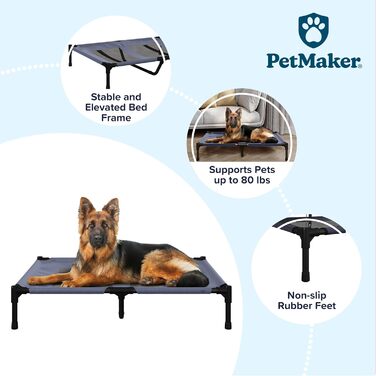 Підняте ліжко для собак Petmaker L, 36x29,75 дюйма, синє, переносне, з нековзкими ніжками, для дому та вулиці, для собак і цуценят до 36 кг