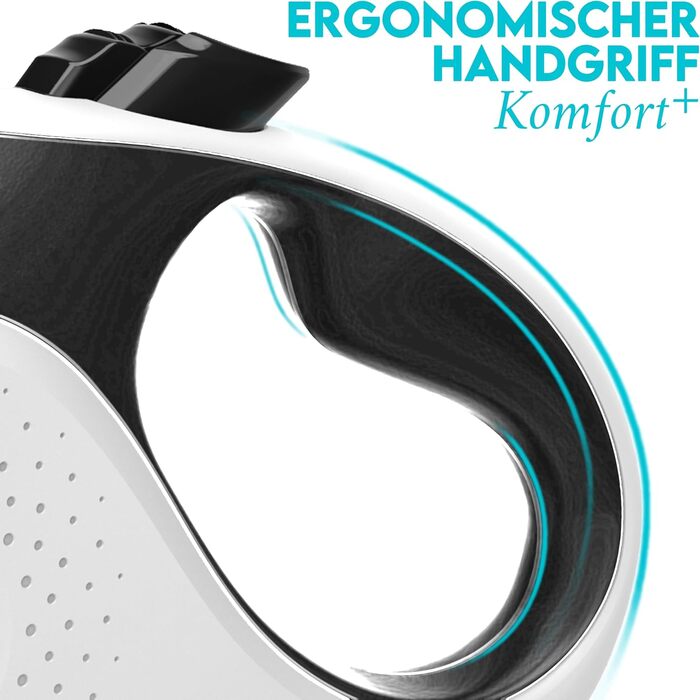 Витяжна повідка для собак HUND IST KÖNIG 8м для малих та великих собак | Міцна витяжна повідка до 50кг | Зручна ручка, преміум-якість | Білий/Чорний