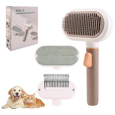 Універсальна щітка для котів та собак з довгим хутром, самоочисна, з нержавіючої сталі, для видалення шерсті та розплутування, з масажними щетинками, зняття шерсті одним натисканням