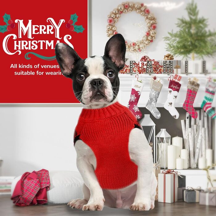 Теплий пуловер для собак з принтом ведмедика (M, червоно-чорний клітка)