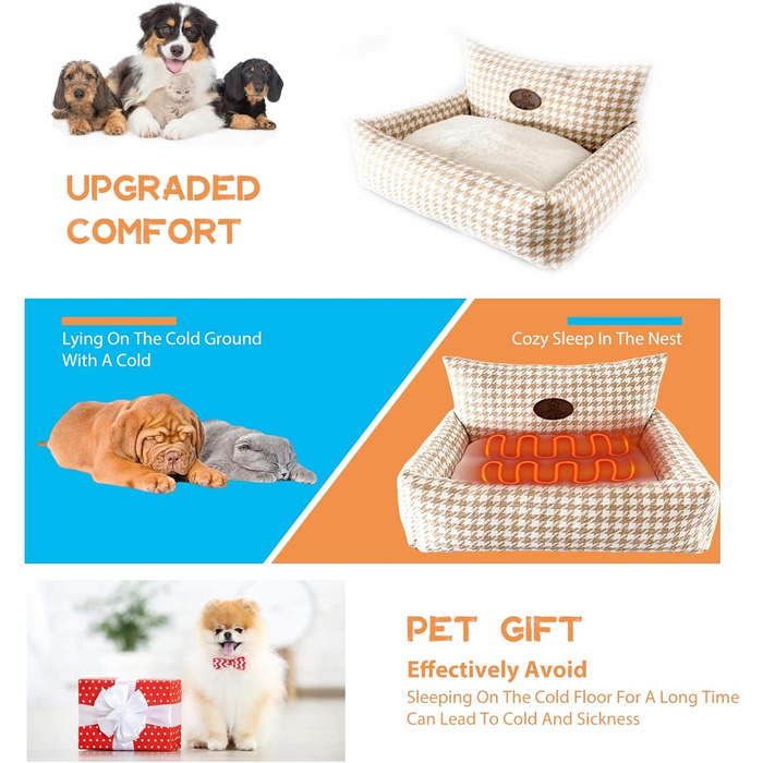 Ортопедичне ліжко для собак PETCUTE, зручний лежак для котів та собак середніх та великих порід, світло-коричневий колір, знімний коврик