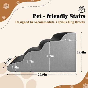 Сходинки для тварин JUOIFIP, 4 сходинки, для маленьких собак та котів, чорно-сі кольори, миючий, антиковзаючі