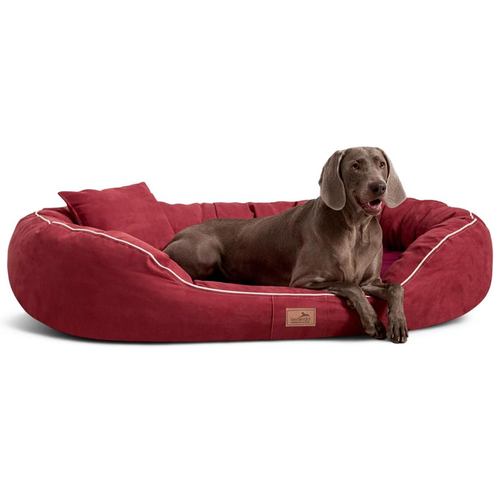 Ортопедичне ліжко для собак Tierlando® Marlon Nonplusultra з пінополіуретановою матрацом Visco Plus, м'який велюровий чохол, розмір 170x110 см, темно-червоний