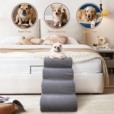 Сходинки для собак та котів PAWSCART, 4-ступеневі, сірі, для ліжка, дивану, з антиковзким покриттям