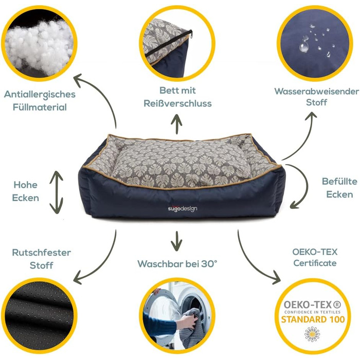 Водонепроникне ліжко для собак з бавовни та поліестеру з знімним подушками - собаче ліжко-софа з практичною сумкою для перенесення, 3 розміри (S/M, L, XL) (Підстилка, S/M)