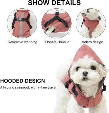 Дощовик для собак PETCUTE: водонепроникний, з отвором для шлейки, для маленьких, середніх та великих собак, з світловідбиваючими смугами, регульована капюшон, 3XL, Рожевий