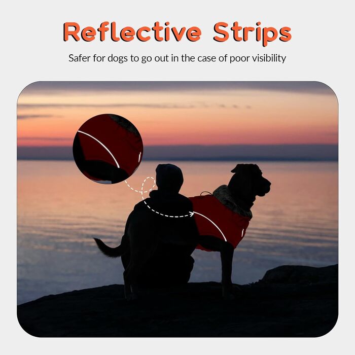 Зимовий одяг для собак, тепла куртка-жилет для великих собак, водонепроникна, з флісовою підкладкою, світловідбиваюча, з отвором для повідка (Помаранчевий, XL)