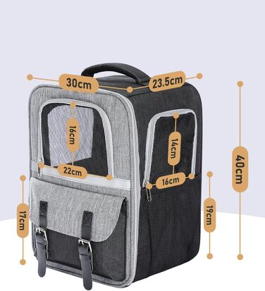 Рюкзак для тварин: переноска для котів та собак до 7 кг, сірий колір