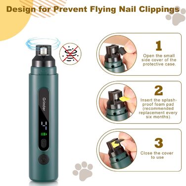 Електричний точилка для кігтів собак VINATO з LED-підсвіткою, 5 швидкостей, тиха та перезаряджувана. Підходить для собак маленьких, середніх та великих порід