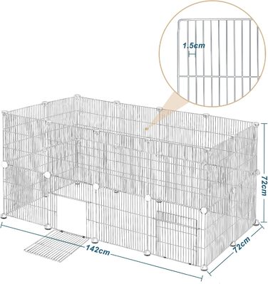 Клітка для кроликів та інших дрібних тварин EUGAD з дверцятами, розширювана, 142x72x36 см, металевий каркас, білий колір