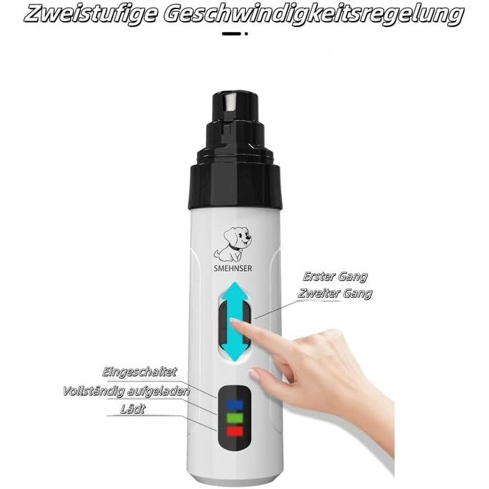 KELENO TrimNox Pro – Безшумний точило для кігтів собак, для безтурботного догляду. М'який та ефективний, портативний, з USB-зарядкою, з низькою вібрацією, білий