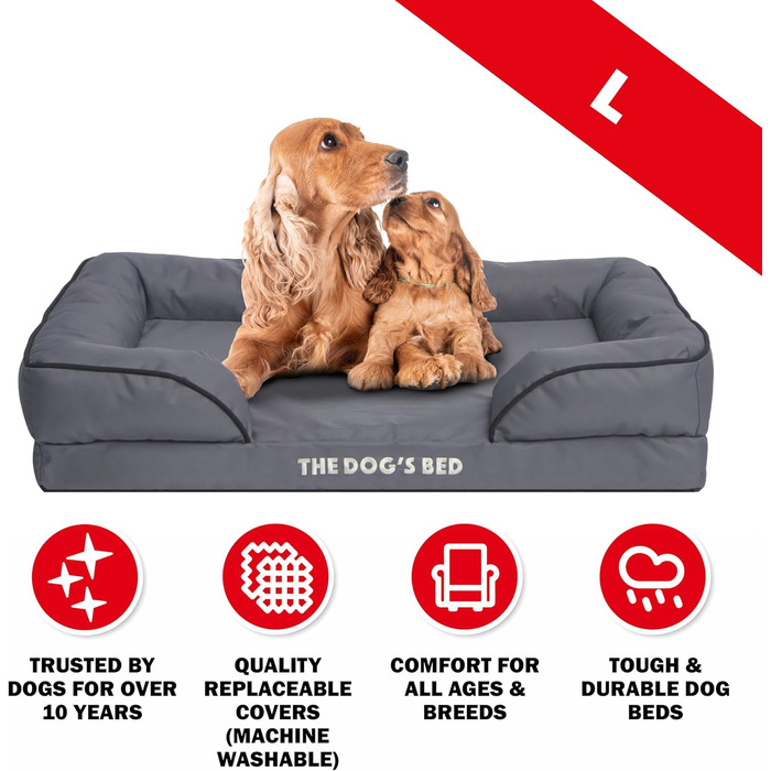 Ортопедичне лежанка для собак з ефектом пам'яті, велика, сіро-срібна, водовідштовхувальна, знімні чохли