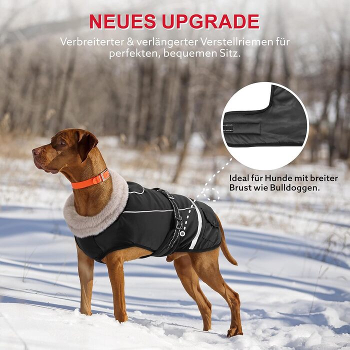 Водонепроникний зимовий одяг для собак, теплий флісовий одяг для великих собак, з регульованими плечовими ременями та світловідбиваючими смугами, підходить для лабрадорів, чорний, XL