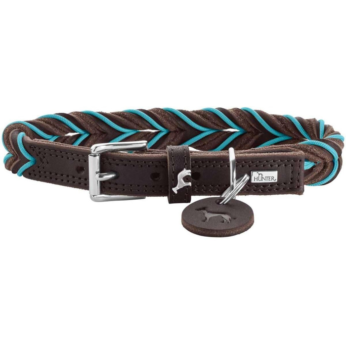 Нашийник HUNTER Solid Education Cord, 50 см, темно-коричневий/бірюзовий, нейлоновий