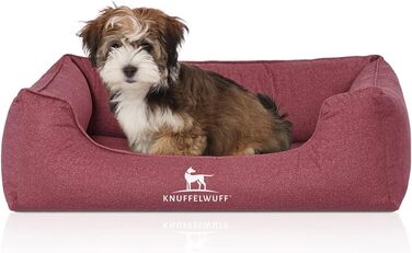 Ортопедичне водонепроникне ліжко для собак Knuffelwuff Malou з велюру, ручної роботи, XL 105 x 75 см. Знімний чохол, придатне для прання, для великих, середніх та маленьких собак (L 85 x B 63 x H 23 см, Червоний)