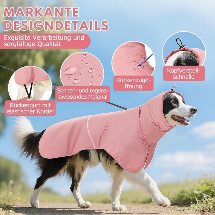 Водонепроникний дощовик для собак з світловідбиваючими смугами та отвором для хвоста - Дихаюча куртка для собак різних розмірів, вітростійка та регульована для собак середніх та великих порід (Рожевий, M)