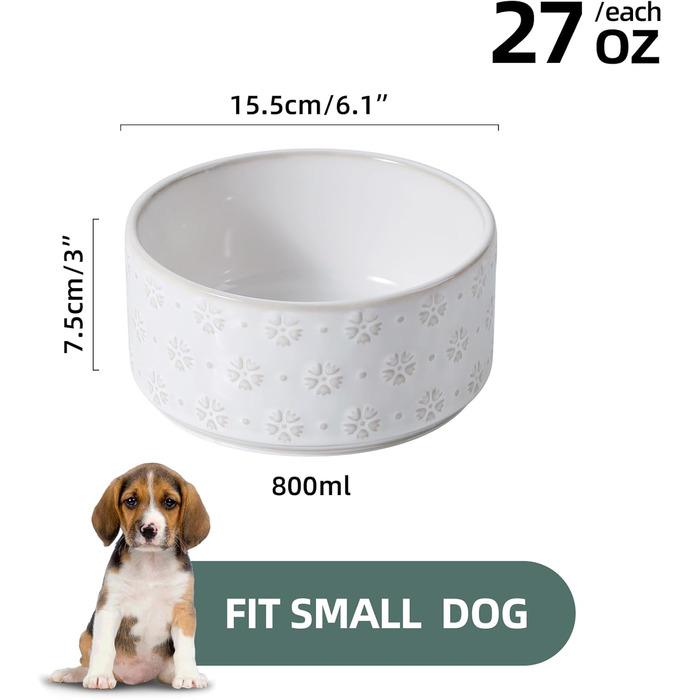 Керамічна годівниця та миска для води Havniva для собак маленьких порід, 15,5 см, 800 мл, арктично-білий колір