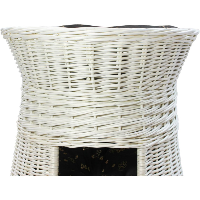 Кігтеточка-лежанка для котів: двоярусна хатинка з ротанга, 50 см, з подушкою (темно-коричнева)