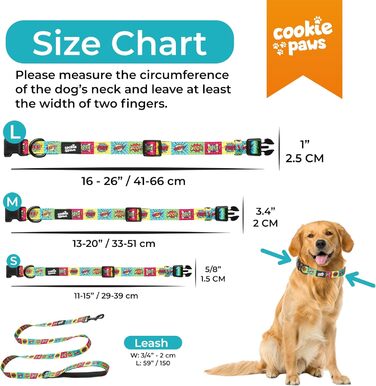 М'який неопреновий нашийник для малих собак Cookie Paws, регульований, з швидкозастібкою, дихаючий, легко очищується, зелений, стильний мультяшний дизайн