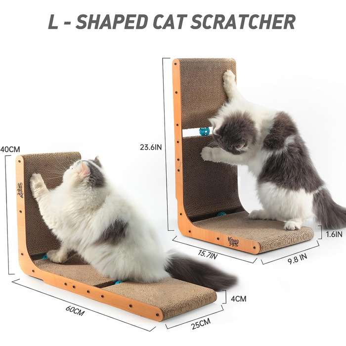 Вертикальний когтетоп для котів L-подібної форми, 23,6 дюйма, кріплення на стіну